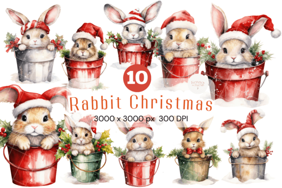 Download Christmas Bunny Watercolor Clipart Bundl - Christmas bunny Collection