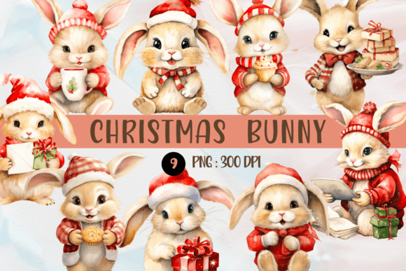 Download Watercolor Christmas Bunny PNG Cliparts - Christmas bunny Collection